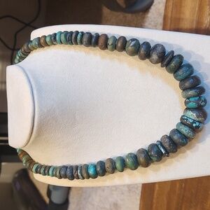 Sterling Silver Graduated Green Turquoise Rondelle Bead Necklace, 18 inches